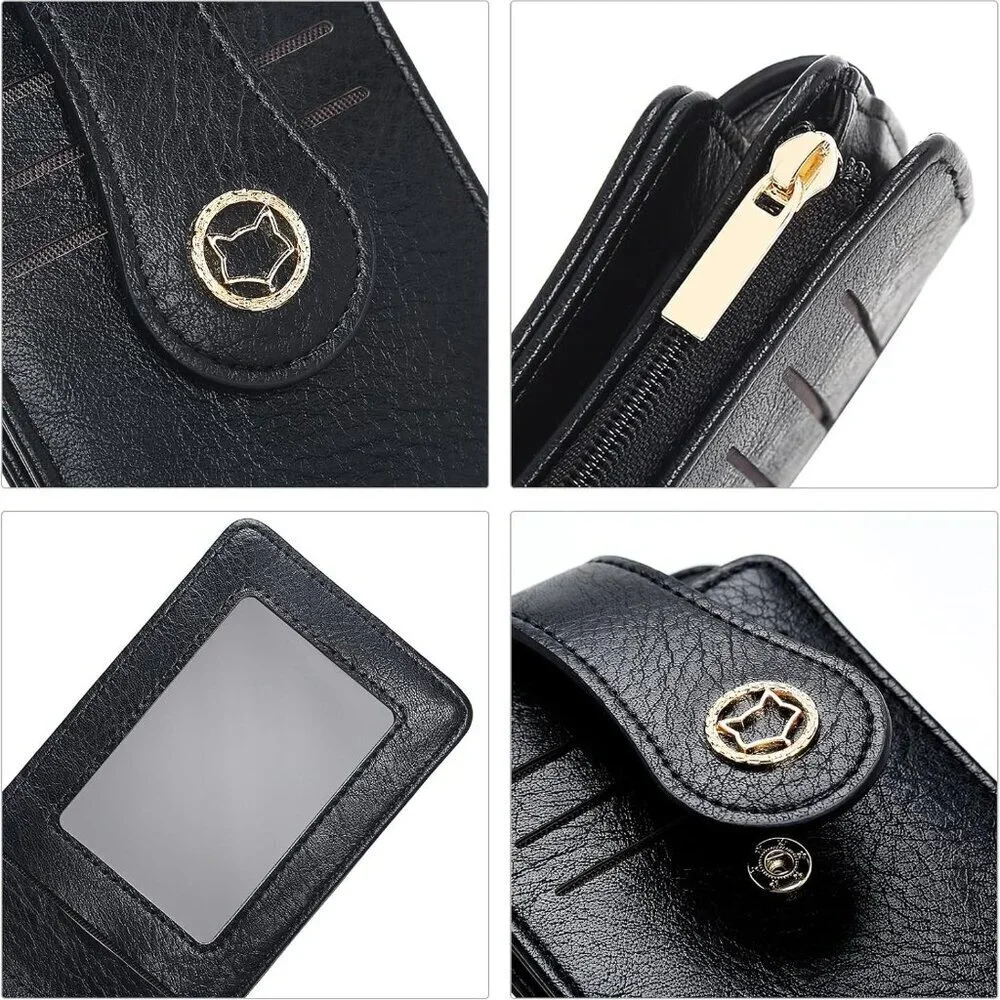 Women's RFID Slim Card Holder Wallet Vegan Leather Compact Bifold